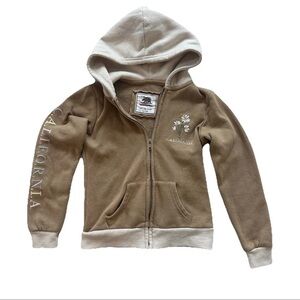 Reflex Kids California Floral Hoodie Girls Small 7/8 Long Sleeve Beige Zip‎ Up